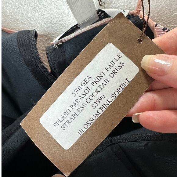 NWT Carolina Herrera Pink Black Splash Parasol Print Faille Strapless Dress S - Picture 10 of 16